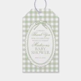 Green Gingham Coquette Bow Baby Shower Favors Presentetikett