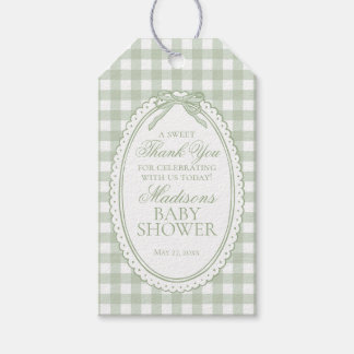 Green Gingham Coquette Bow Baby Shower Favors Presentetikett