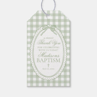 Green Gingham Coquette Bow Baptism Favors Presentetikett