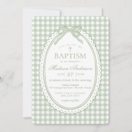 Green Gingham Coquette Bow Baptism Inbjudningar