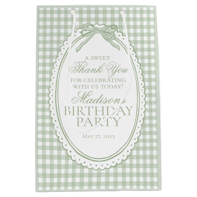 Green Gingham Coquette Bow Birthday Party Favors (Framsidan)