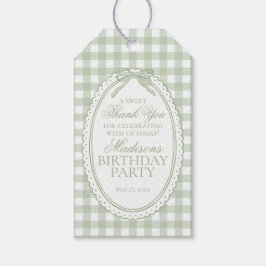 Green Gingham Coquette Bow Birthday Party Favors Presentetikett