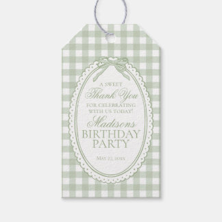 Green Gingham Coquette Bow Birthday Party Favors Presentetikett