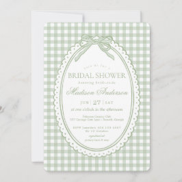 Green Gingham Coquette Bow Bridal Shower Inbjudningar
