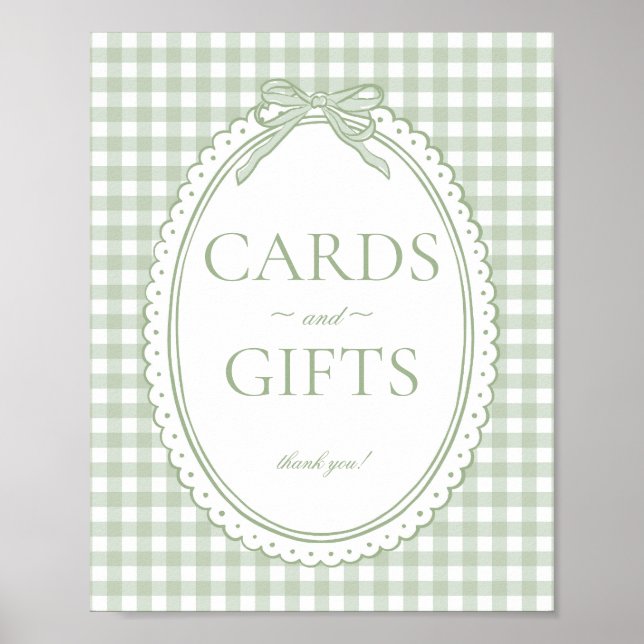 Green Gingham Coquette Bow Card & Gifts Sign Poster (Framsidan)