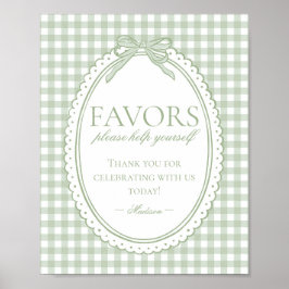 Green Gingham Coquette Bow Favors Sign Poster