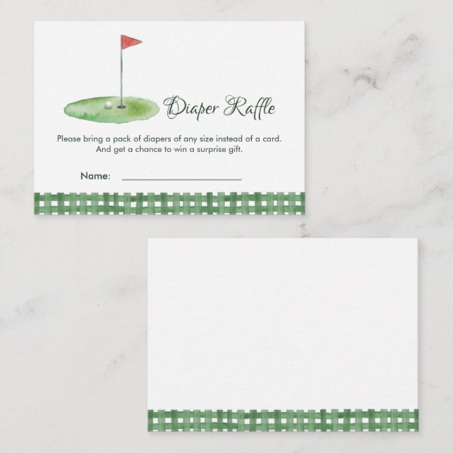 Green Gingham Golf Baby Shower Diaper Raffle Tilläggskort (Fram/baksida)