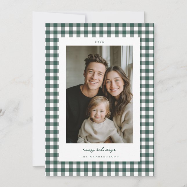 Green Gingham Holiday Photo Card Julkort (Framsida)