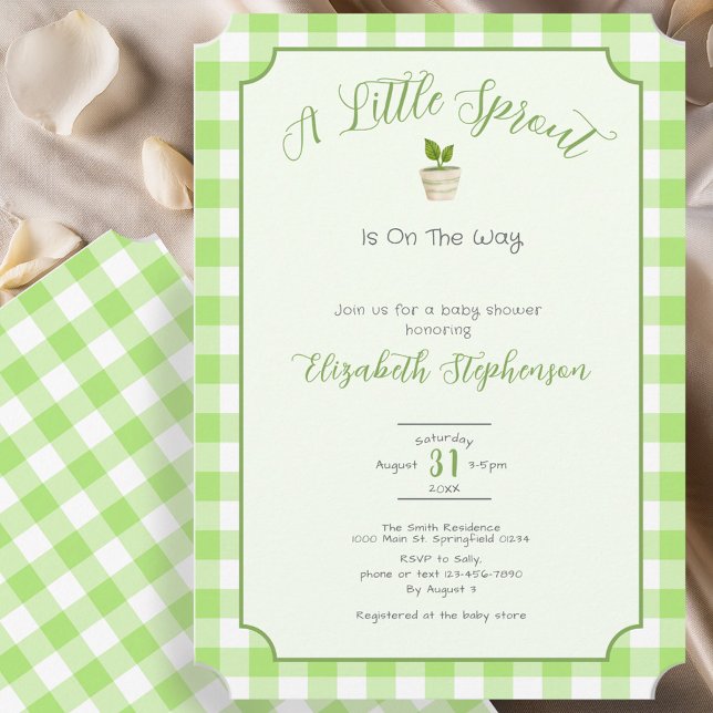 Green Gingham Little Sprout Baby Shower Inbjudningar (Skapare uppladdad)