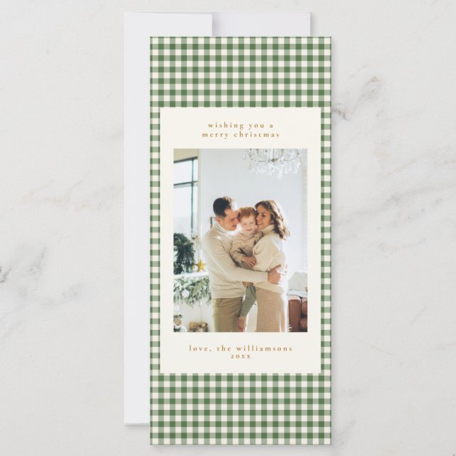 Green Gingham Modern Merry Christmas Tall Card (Framsida)