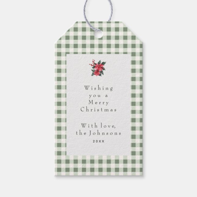 Green Gingham Plaid Custom Christmas Presentetikett (Framsidan)
