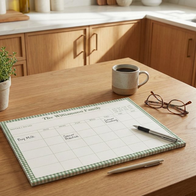 Green Gingham Plaid Month Family Planner Calendar  Anteckningsblock (Skapare uppladdad)