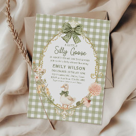 Green Gingham Silly Goose Baby Shower Invitation Inbjudningar