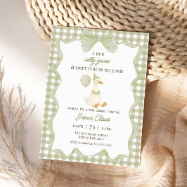 Green Gingham Silly Goose Baby Shower Invitation Inbjudningar