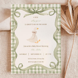 Green Gingham Silly Goose Baby Shower Invitation  Inbjudningar
