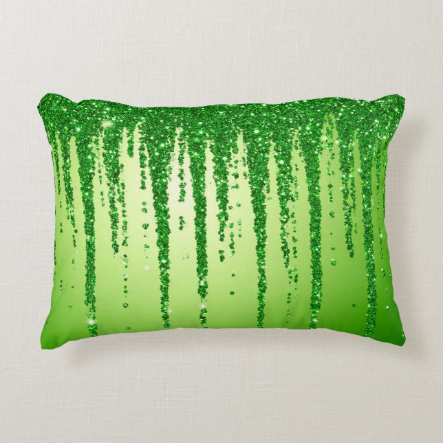 Green Glitter Drip Background With Sparkling Prydnadskudde (Framsidan)