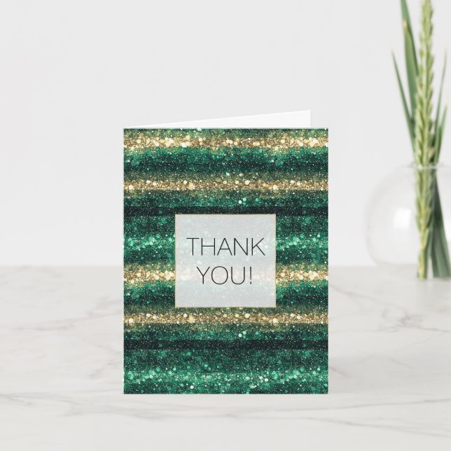 Green Glitter Glam Gold Stripes Thank you Tack Kort (Framsida)