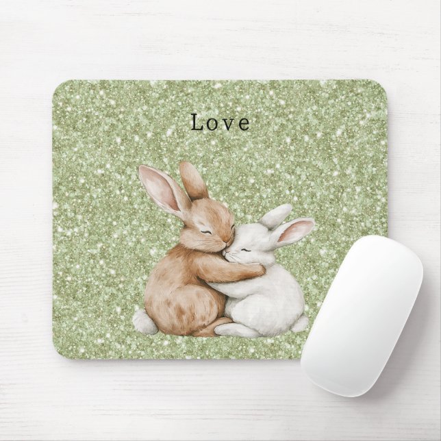 Green Glitter Sweet Brown Cream White Bunny Hugs Musmatta (Med mus)
