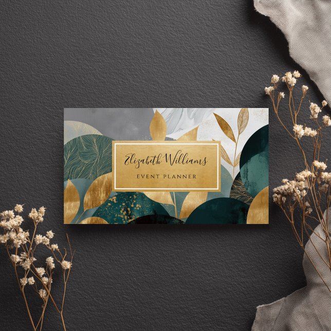 Green Gold Abstract Leaves Business Cards Visitkort (Skapare uppladdad)