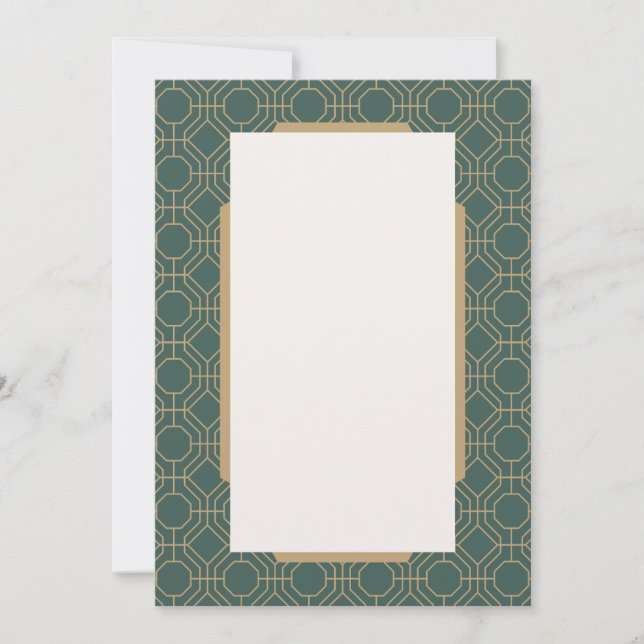 Green & Gold Art Deco Style Wedding Invitation Inbjudningar (Framsida)