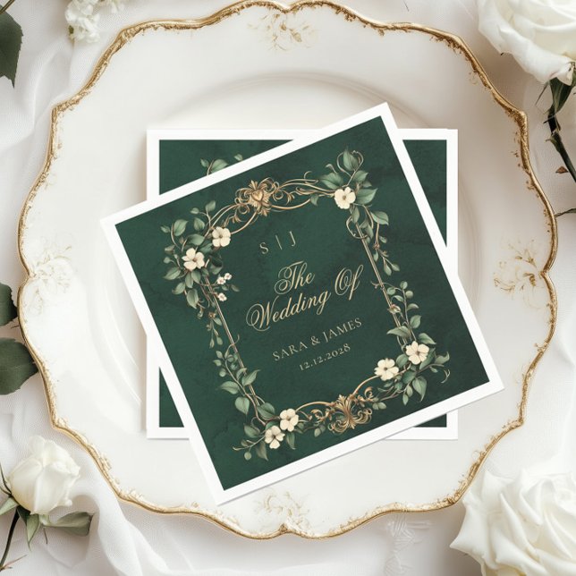 Green Gold Art Nouveau Enchanted Wedding Pappersservett (Skapare uppladdad)