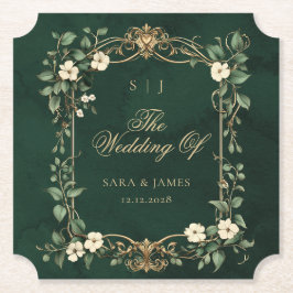 Green Gold Art Nouveau Enchanted Wedding Underlägg Papper
