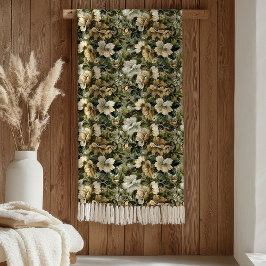 Green Gold Blanket Pastel Botanical Cottage Vibe Fleecefilt