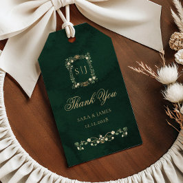 Green Gold Botanical Crest Wedding Thank you Presentetikett