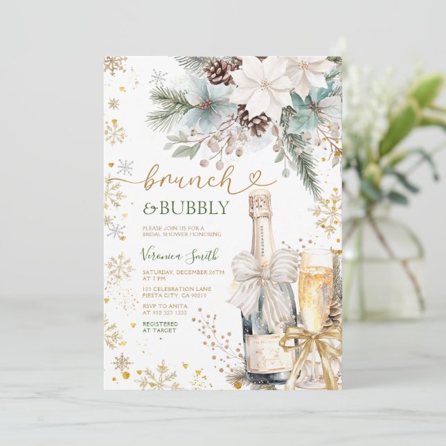Green Gold Brunch Bubbly Champagne Bridal Shower  Inbjudningar (Stående Fram)