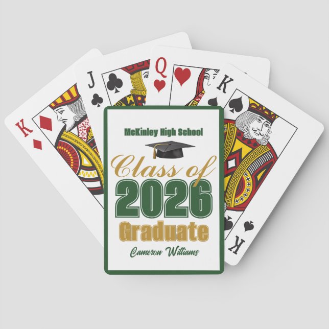 Green Gold Class of 2026 Custom Graduation Party Casinokort (Baksidan)