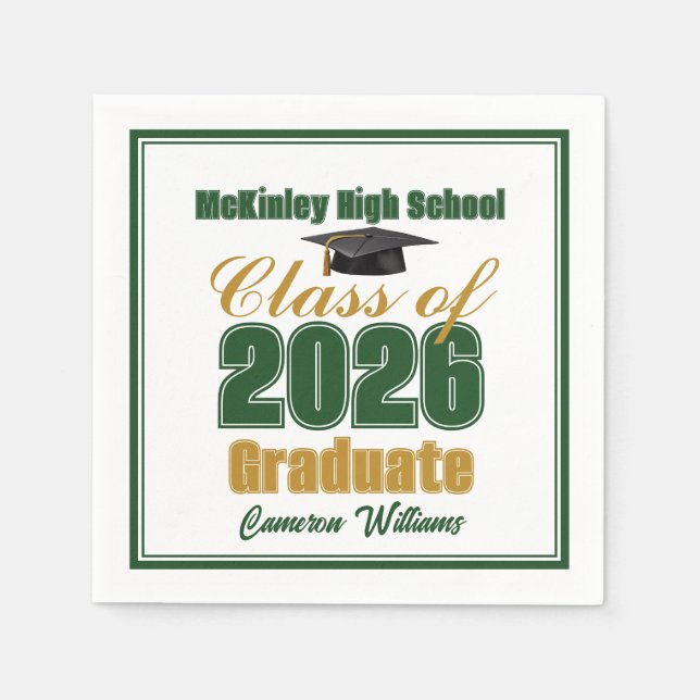 Green Gold Class of 2026 Custom Graduation Party Pappersservett (Framsidan)
