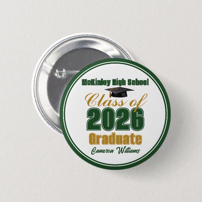 Green Gold Class of 2026 Graduation Keepsake Knapp (Framsida & baksida)