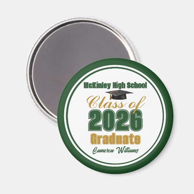 Green Gold Class of 2026 Graduation Keepsake Magnet (Front/Back)
