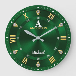 Green Gold & Crystal Elegant Luxury Emerald Stor Klocka