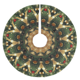 Green Gold Decorative Christmas Tree Skirt Julgransmatta Borstad Polyester