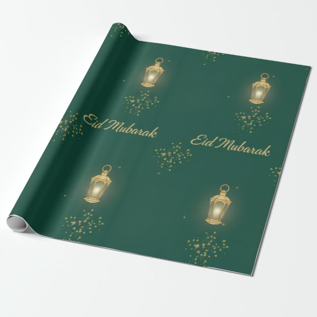 Green/Gold Eid Wrapping Paper Presentpapper (Utrullad)