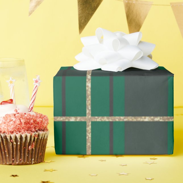 Green Gold Festive Geometric Plaid Christmas Wrapp Presentpapper (Födelsedagsfest)