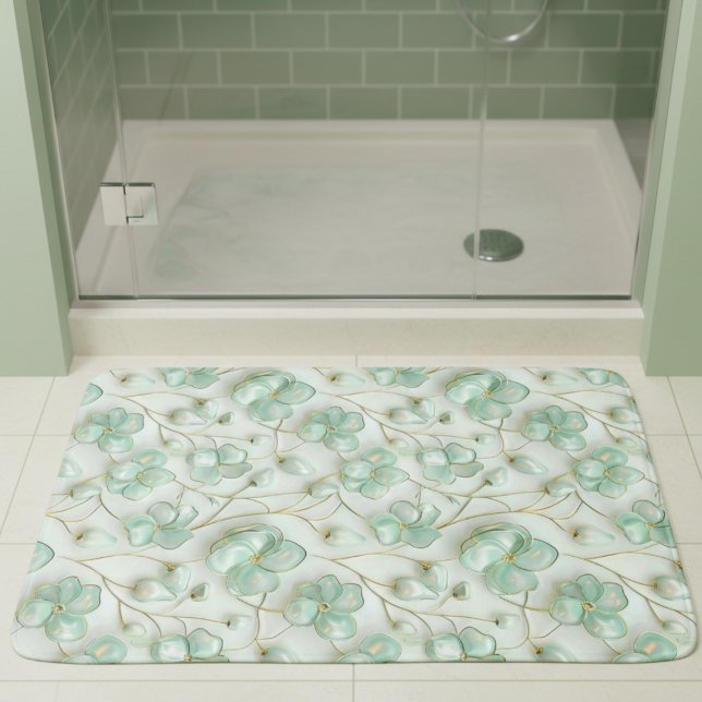 Green Gold Floral Bath Mat Badrumsmatta (elegant luxe glam gold green floral bathmat )