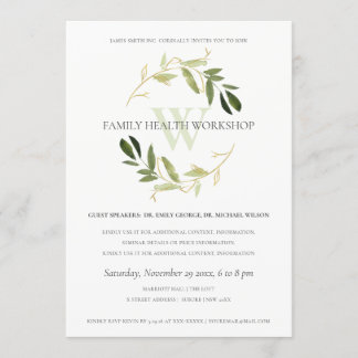 Green Gold Foliage Wreath Workshop Event Inbjudningar