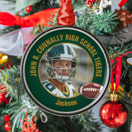 Green Gold Football Player Photo Christmas Julgransprydnad Metall