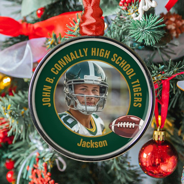 Green Gold Football Player Photo Christmas Julgransprydnad Metall (Skapare uppladdad)