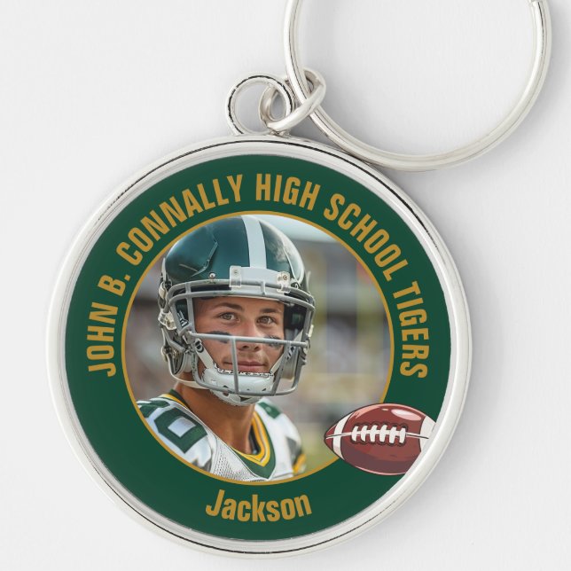 Green Gold Football Player Photo Commemorative Rund Silverfärgad Nyckelring (Framsidan)