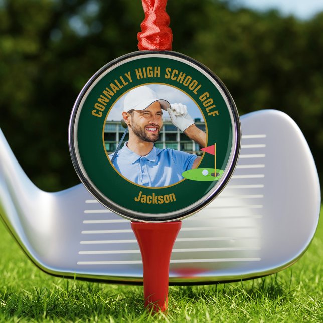 Green Gold Golfer Photo High School Golf Team Julgransprydnad Metall (Skapare uppladdad)