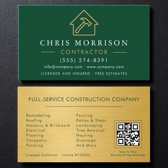 Green Gold Metal Building Construction QR Code Visitkort (Skapare uppladdad)