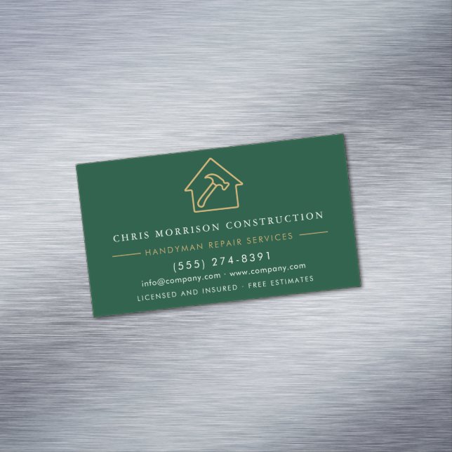 Green Gold Metal Handyman Construction Magnetiska Visitkort (In Situ)