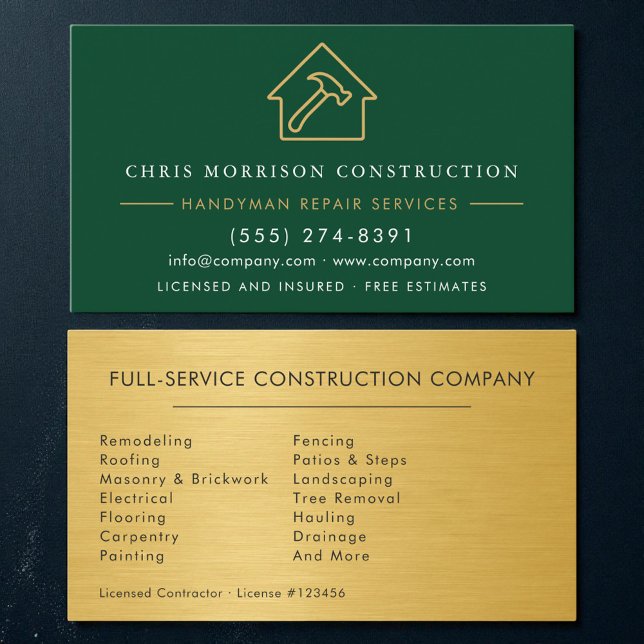 Green Gold Metal Handyman Construction Visitkort (Skapare uppladdad)