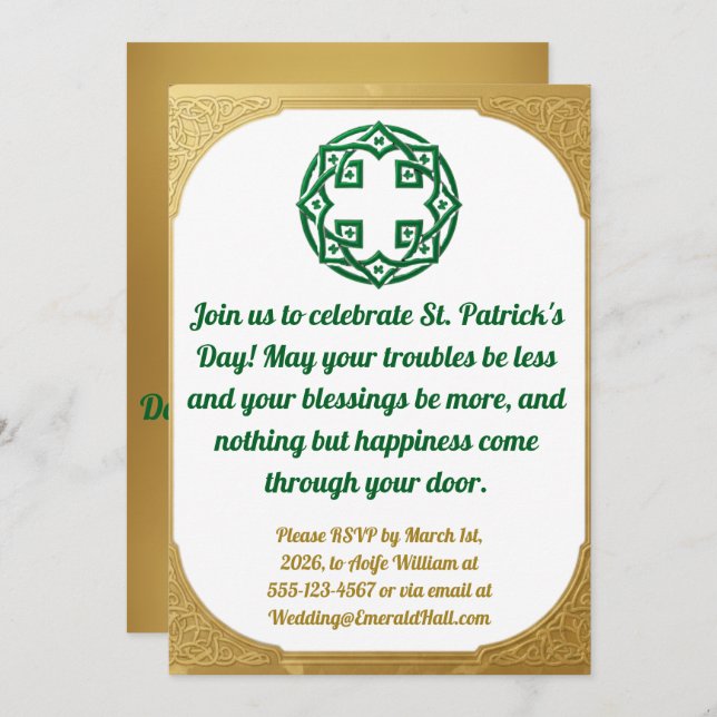 Green Gold Modern  St. Patricks Day Invitation  Julkort (Fram/baksida)