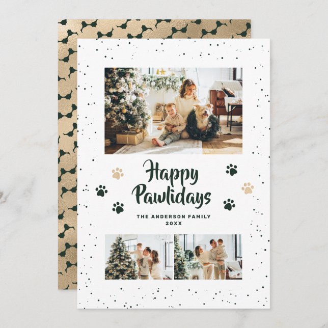 Green Gold Photo Happy Pawlidays Card Julkort (Fram/baksida)