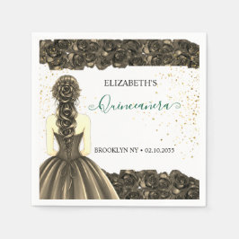 Green & Gold Quinceañera Custom Party Napkins Pappersservett