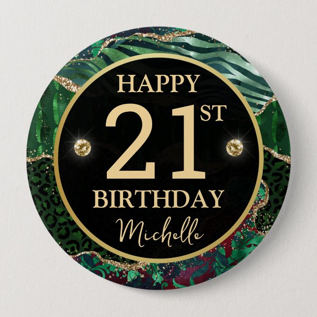 Green Gold Safari Agate Birthday Badge Knapp (Framsida)